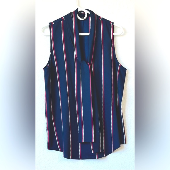 ANN TAYLOR ⭐️Sleeveless V neck, button top, Size L - with long ties at front. - Picture 1 of 7